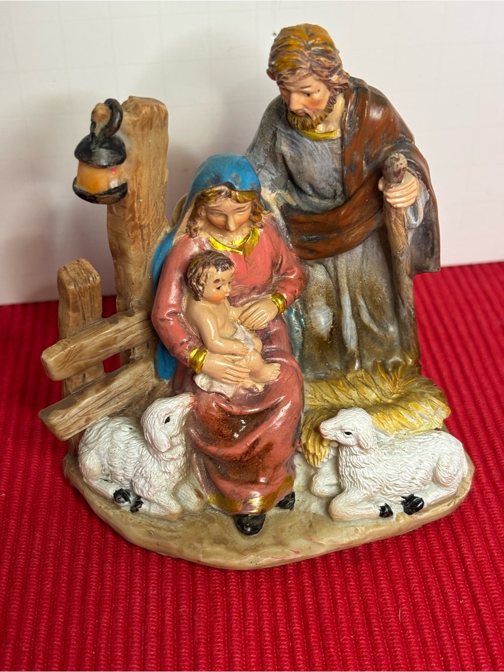 Classic Nativity Holy Family Figurine - Blue, Red, Brown.  Pobra Item No. 9331